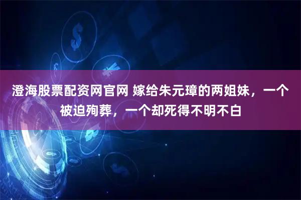 澄海股票配资网官网 嫁给朱元璋的两姐妹，一个被迫殉葬，一个却死得不明不白